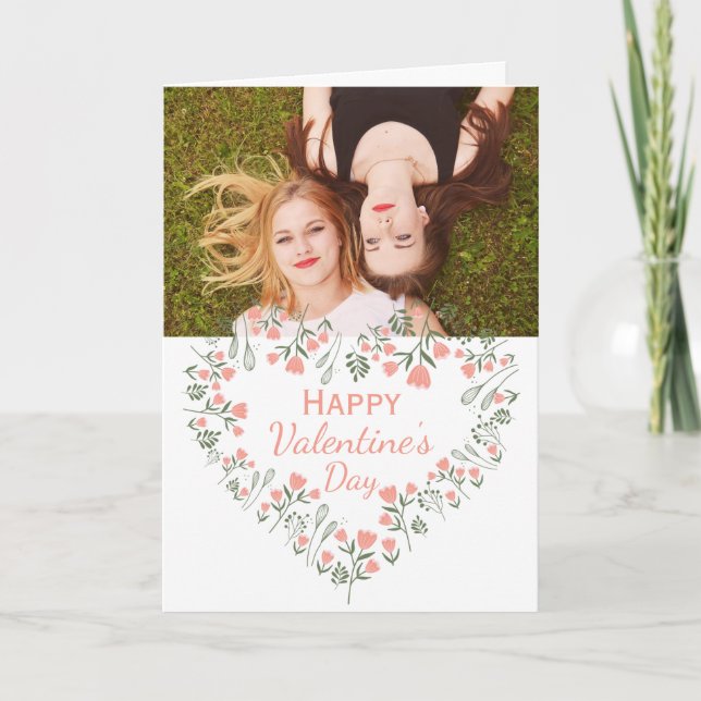 Anpassad Foto Blommig Hjärtformad Valentine Kort (Framsida)