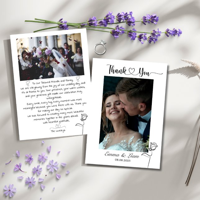 Anpassad Foto Bröllop Tacksamhetskort – Personlig Tack Kort (Custom Photo Wedding Thank You Card – Personalized Newlywed Postcard Design)