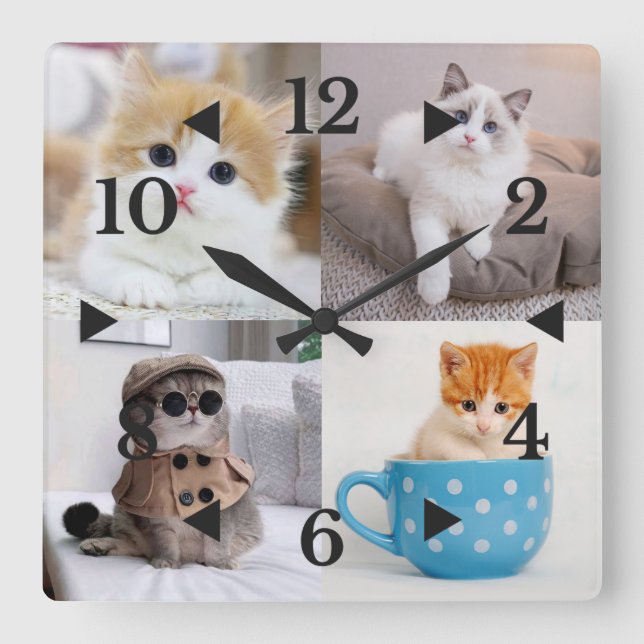 Anpassad foto Cute Cat Fyrkantig Klocka (Framsida)