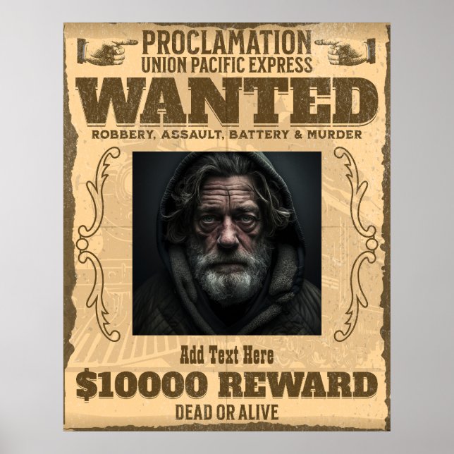 Anpassad Foto Efterlyst Död Eller Levande Vintage  Poster (Framsidan)