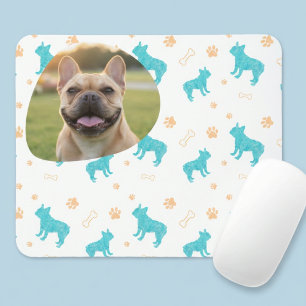 Anpassad Foto Fransk Bulldog Musmattor Pastellblå
