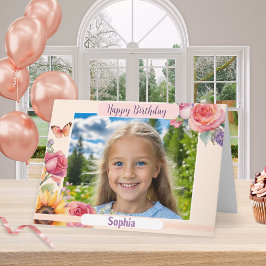 Anpassad Foto Glad Födelsedag Vacker Blommig Elega Kort