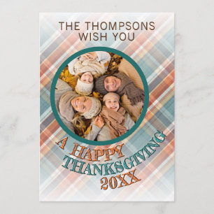 Anpassad Foto Glad Thanksgiving Rutig Mönster Julkort