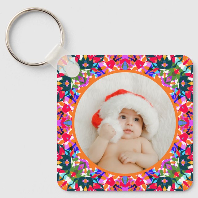 Anpassad Foto God Jul Modern Färgrik Nyckelring (Framsida)