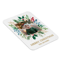 Anpassad Foto God Jul Vattenfärg Botanisk Magnet