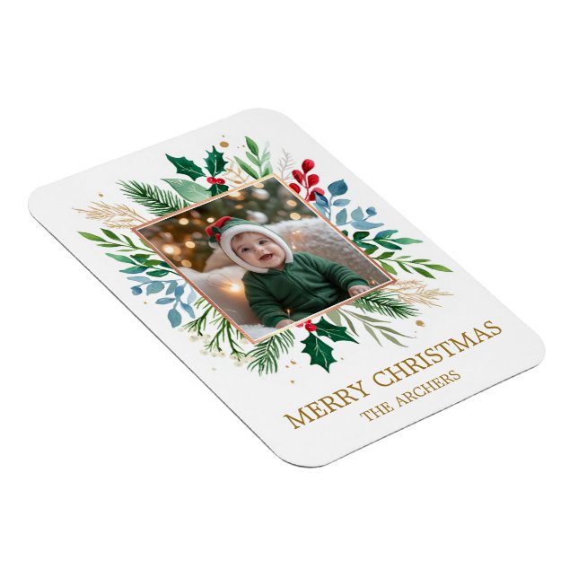 Anpassad Foto God Jul Vattenfärg Botanisk  Magnet (Högersidan)