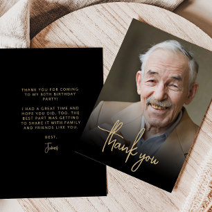 Anpassad Foto Guld Script 80-årsfirande Tack Kort