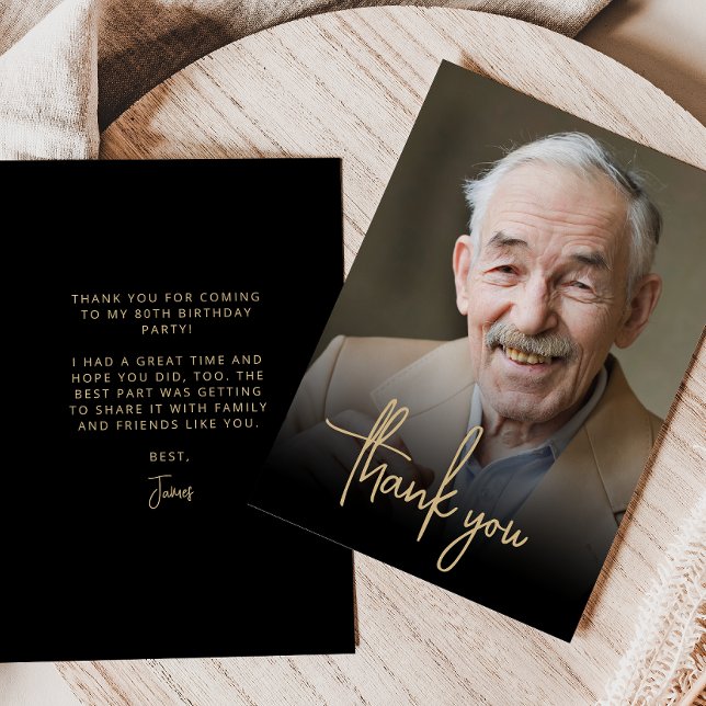 Anpassad Foto Guld Script 80-årsfirande Tack Kort (Skapare uppladdad)