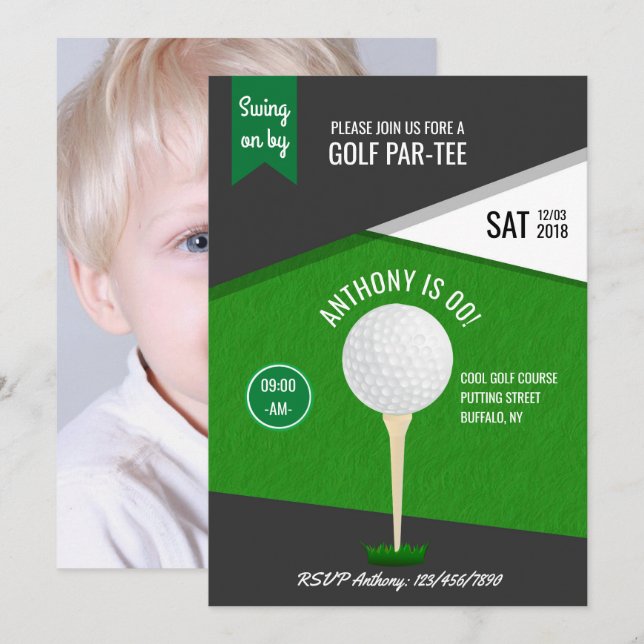 Anpassad foto Inbjudan med Golf-tema-Födelsedagsfe (Fram/baksida)