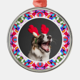 Anpassad Foto Jul Hund Mamma Pappa Färgrik Julgransprydnad Metall