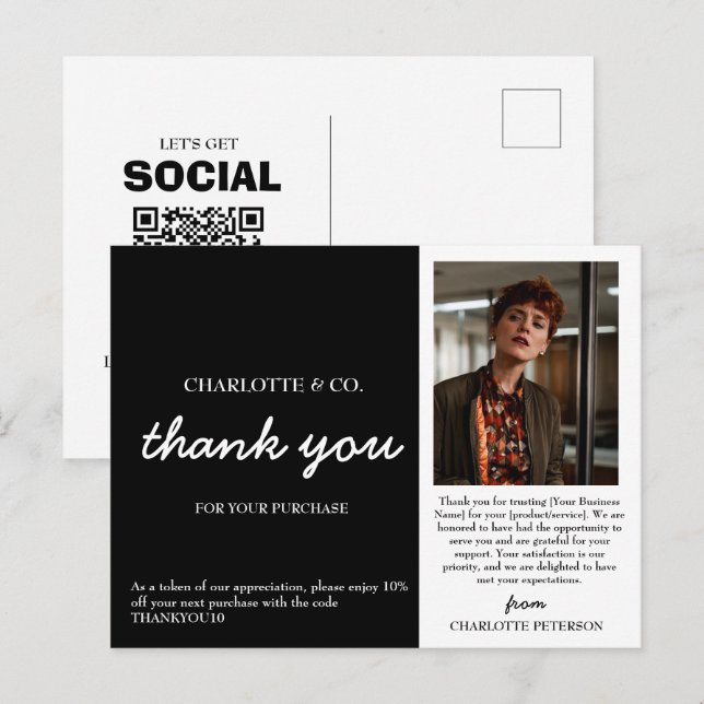 Anpassad Foto Liten Företag Tack Vykort (Fram/baksida)