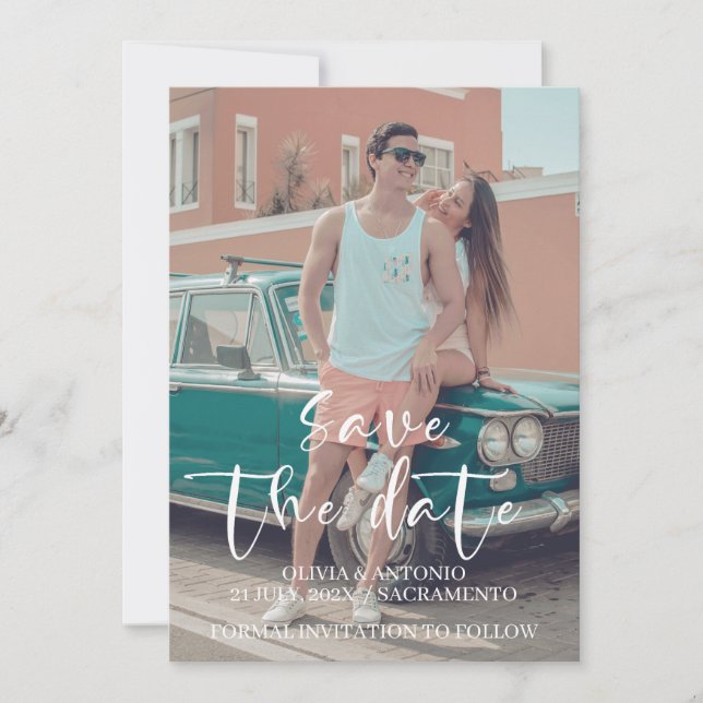 Anpassad Foto Minimalistisk Modern Enkel Bröllop Spara Datumet (Framsida)