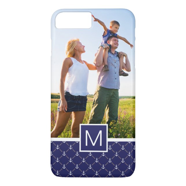 Anpassad Foto & Monogram Ankare mönster Case-Mate iPhone Skal (Baksida)