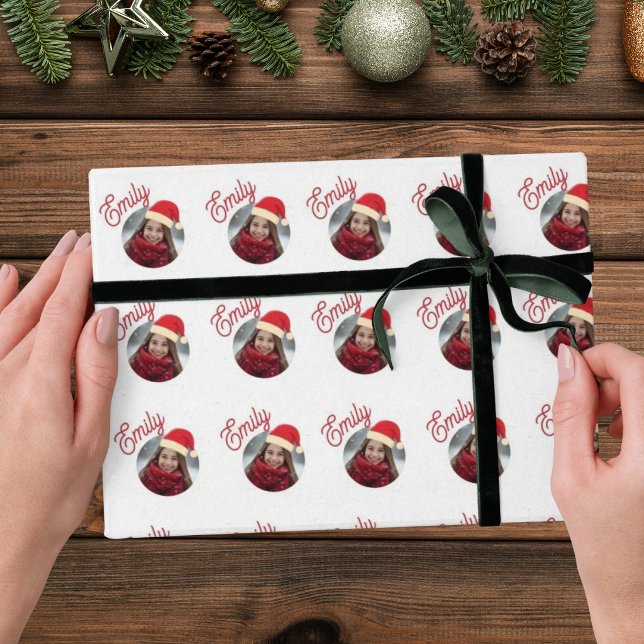 Anpassad Foto & Namn - Barn Namn Högtid Presentpapper (Custom Photo & Name Christmas Holiday Wrapping Paper)