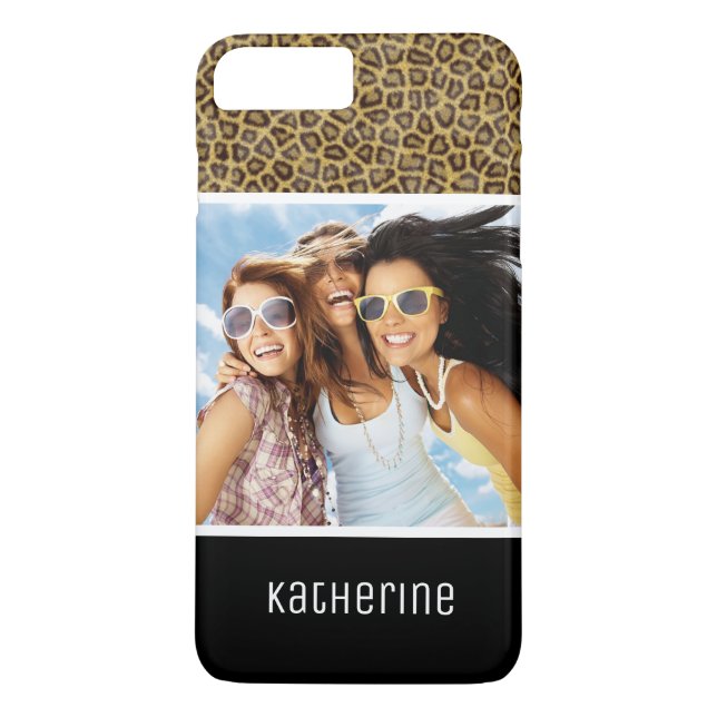 Anpassad Foto & Namn Leopardpäls Case-Mate iPhone Skal (Baksida)