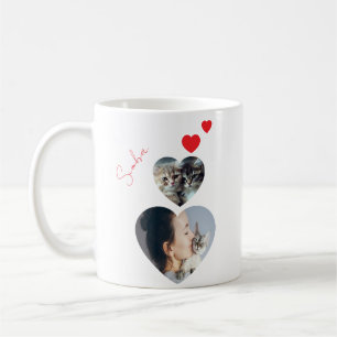Anpassad Foto och Namn Hjärtformad Kattälskare Mug Kaffemugg