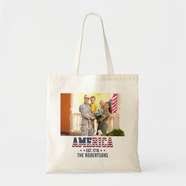 Anpassad Foto och Text Amerika Est 1776 Patriotisk Tygkasse (Framsidan)