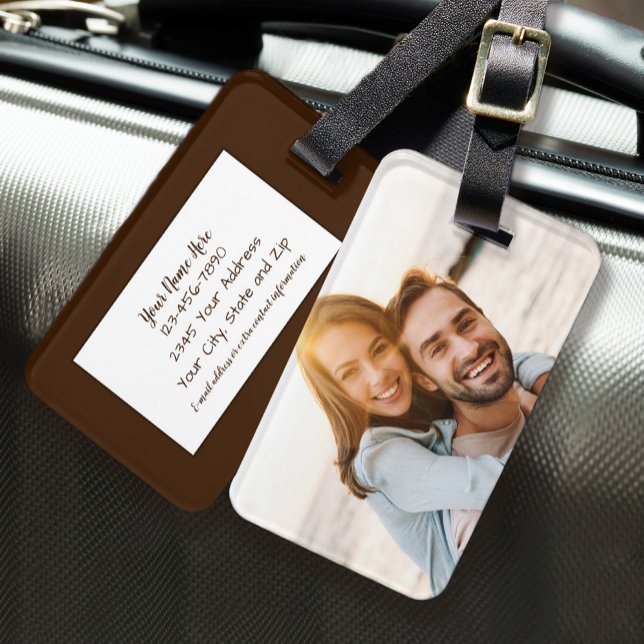 Anpassad Foto Personlig Identifiering Brun Bagagebricka (Custom Photo Personalized Identification Brown Luggage Tag)
