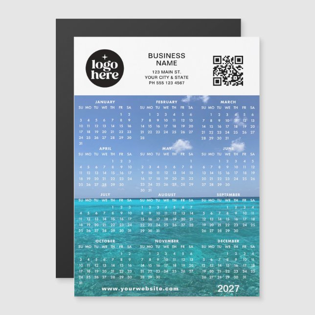 Anpassad Foto Qr-kod Logotyp 2027 Magnetisk Kalend (Fram/baksida)