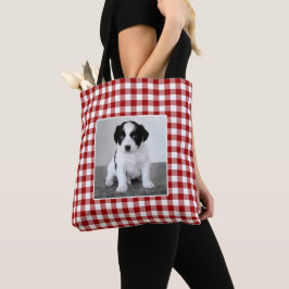 Anpassad Foto Röd Vit Gingham Mönster Tygkasse