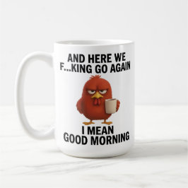 Anpassad foto rolig ”Här går vi igen” Kyckling Kaffemugg