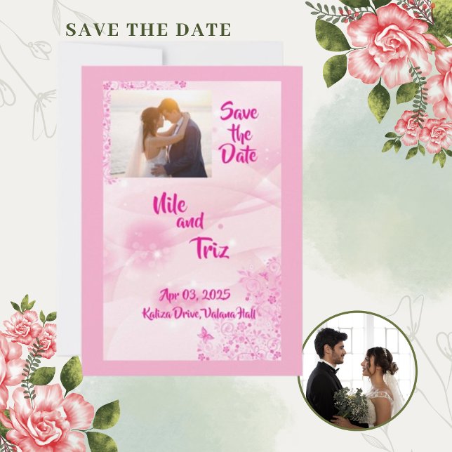 Anpassad Foto Rosa Modern Save The Date Inbjudningar (Skapare uppladdad)