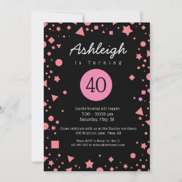 Anpassad Foto Rosa Svart Konfetti 40-årsdag Inbjudningar