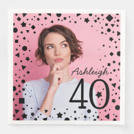 Anpassad Foto Rosa Svart Konfetti 40-årsdag Pappersservett