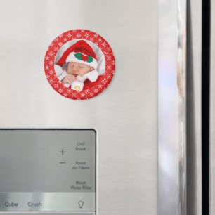 Anpassad Foto Santa Baby Röd Bakgrund Snöflingor Magnet