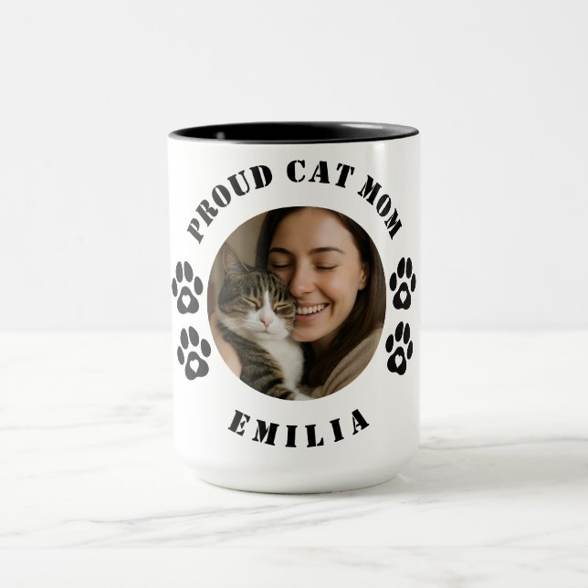 Anpassad Foto Stolt Kattmamma Kaffe Mugg (Center)