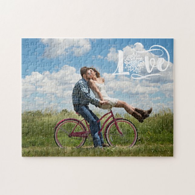 Anpassad Foto | Sunflower Love Script Pussel (Horisontell)
