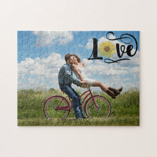 Anpassad Foto Sunflower Love Script Pussel