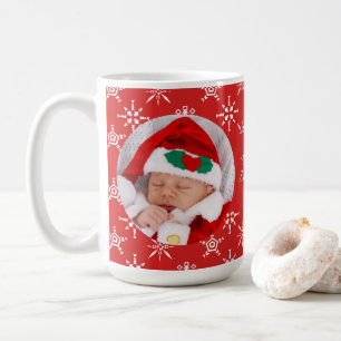 Anpassad Foto Tomte Baby Snöflingor & Röd BKGRD Kaffemugg