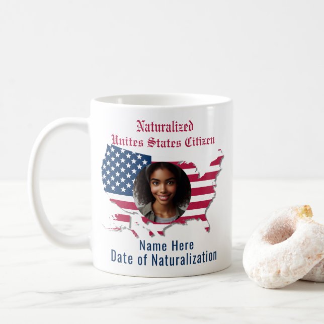 Anpassad foto USA flagga Karta-medborgare Kaffemugg (Med munk)