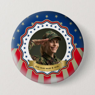 Anpassad Foto USA Militär - Veteran & Minnesdag Knapp