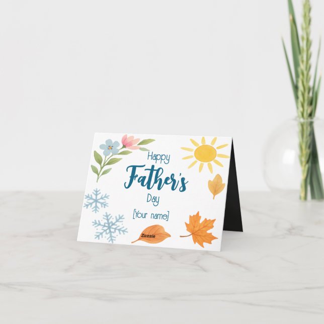 Anpassad Foto Vattenfärg Fyra Årstider Fars Dag Helgkort (Baksida)