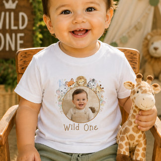 Anpassad Foto Vild En Första Födelsedags Baby Tröj T Shirt