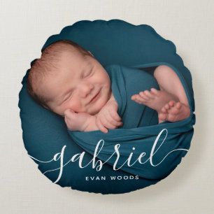 Anpassad fotobarnnamnmall Personlig baby Rund Kudde