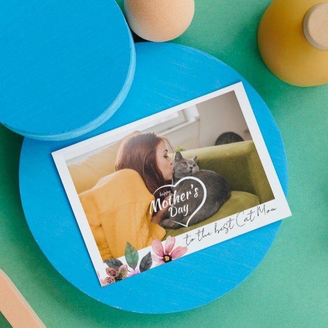 Anpassad fotoblossande Glad mors dag bästa kattmam Helgkort (Skapare uppladdad)