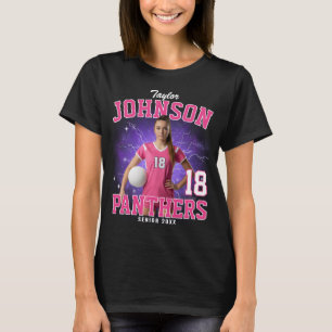 Anpassad fotobootleg Senior Sports Lila Rosa T Shirt
