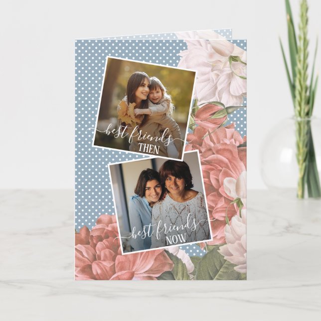 Anpassad fotocitat om bästa vänner vår pink floral kort (Framsida)