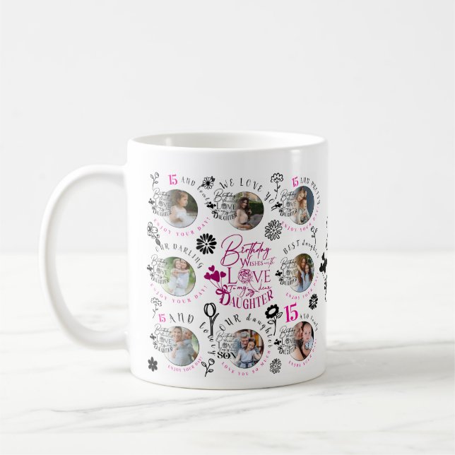 Anpassad fotografimönster dotter födelsedag kaffemugg (Vänster)
