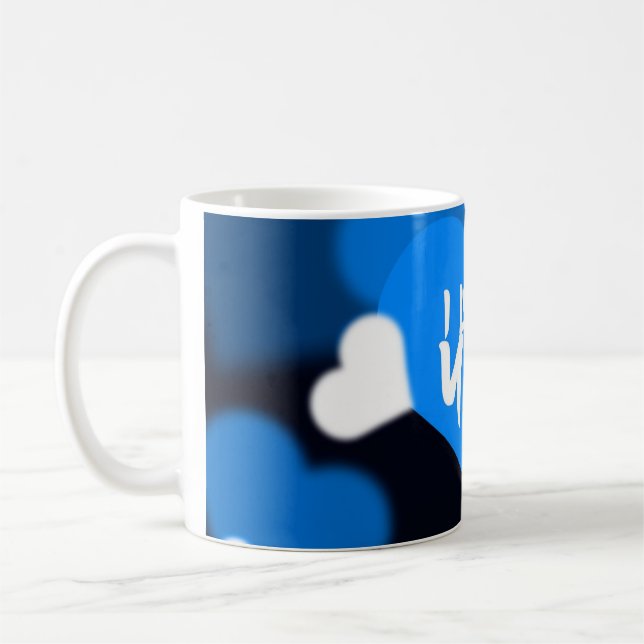Anpassad fotokaffemugg med blå hjärtdesign kaffemugg (Vänster)