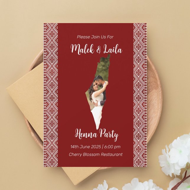 Anpassad fotokarta över Palestina Röd Henna-skylt Inbjudningar (Skapare uppladdad)