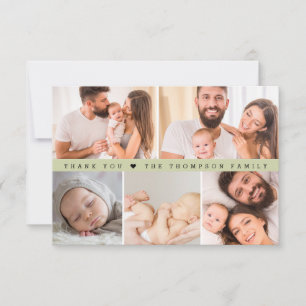 Anpassad fotokollage Baby Shower Mjuk Grön Tack Kort