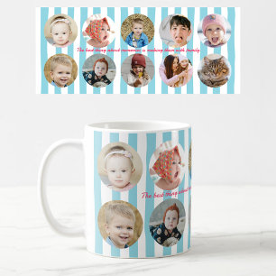 Anpassad fotokollage familjebild blå randig kaffemugg