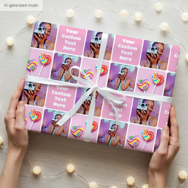 Anpassad fotokollage Modern Retro Rosa Trendig Presentpapper (Skapare uppladdad)