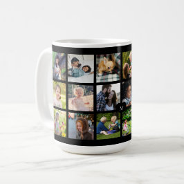 Anpassad fotokollage monogram personlig svart kaffemugg