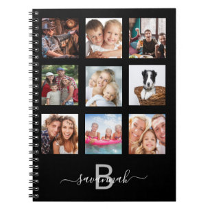 Anpassad fotokollage monogram svart modern dagbok anteckningsbok