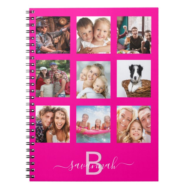 Anpassad fotokollage monogram varmröd dagbok anteckningsbok (Framsidan)